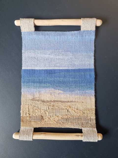 Handwoven Sea Tapestry Linen & Wool Wall Hanging With Seaside Wood - image 1