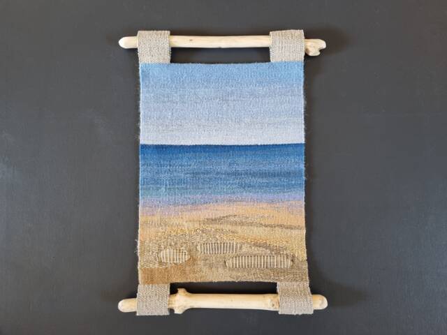 Handwoven Sea Tapestry Linen & Wool Wall Hanging With Seaside Wood - image 1