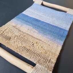 Handwoven Sea Tapestry Linen & Wool Wall Hanging With Seaside Wood - thumbnail 2
