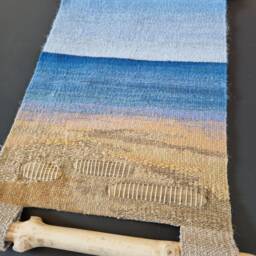 Handwoven Sea Tapestry Linen & Wool Wall Hanging With Seaside Wood - thumbnail 3