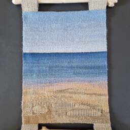 Handwoven Sea Tapestry Linen & Wool Wall Hanging With Seaside Wood - thumbnail 2