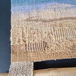 Handwoven Sea Tapestry Linen & Wool Wall Hanging With Seaside Wood - thumbnail 3