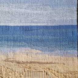 Handwoven Sea Tapestry Linen & Wool Wall Hanging With Seaside Wood - thumbnail 4
