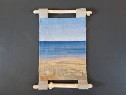 Handwoven Sea Tapestry Linen & Wool Wall Hanging With Seaside Wood - thumbnail 1