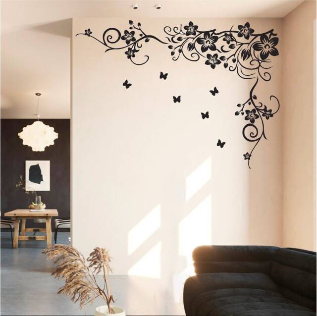 Floral Corner Piece Vinyl Wall Art, Decal, Sticker, Transfer, Mural, Decor, Rent Friendly, Interior, Exterior, Full Removable, - 0402 - image 1