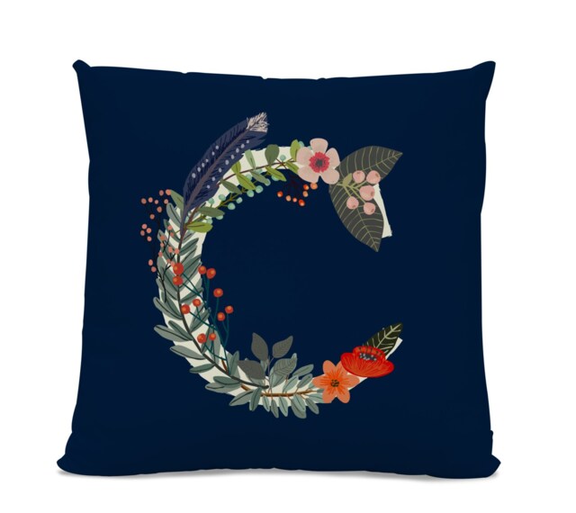 Initial Pillow - Floral Letter With C Monogrammed Custom Throw Flower Monogram