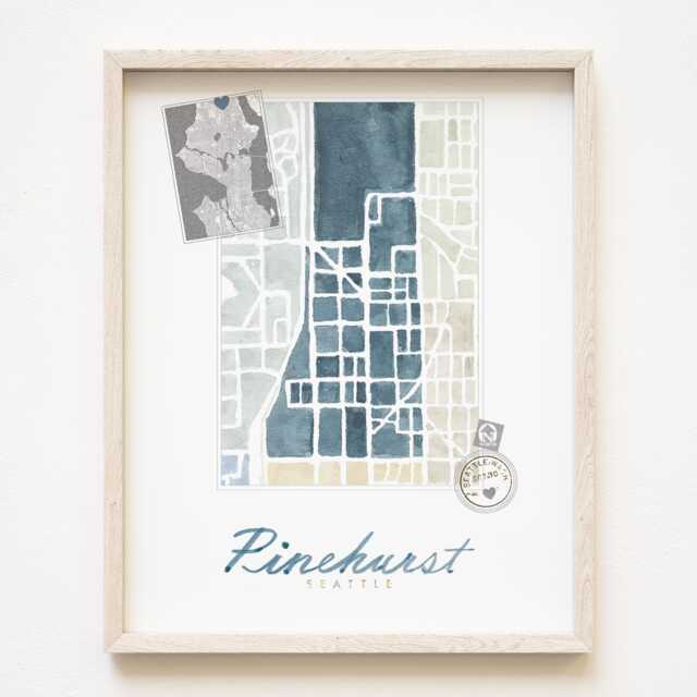Pinehurst Seattle Neighborhood Map Watercolor Print Washington City Block Plan - Art Print Downtown Wall Local Realtor Gift - image 1