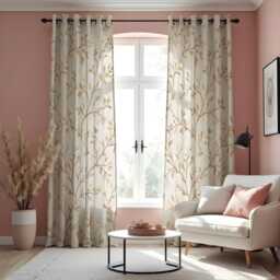 Neutral Botanical Curtains, Beige Leaf & Branch Print Drapes, Custom Size Window Treatments, Modern Natural Home Decor - thumbnail 4