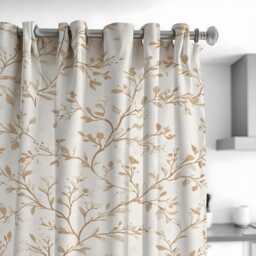 Neutral Botanical Curtains, Beige Leaf & Branch Print Drapes, Custom Size Window Treatments, Modern Natural Home Decor - thumbnail 3
