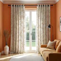 Neutral Botanical Curtains, Beige Leaf & Branch Print Drapes, Custom Size Window Treatments, Modern Natural Home Decor - thumbnail 2