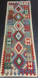 Runner Rug, Handmade Artisan Afghan Turkish Aztec Natural Wool Kilim Rug 256x80 cm - thumbnail 1