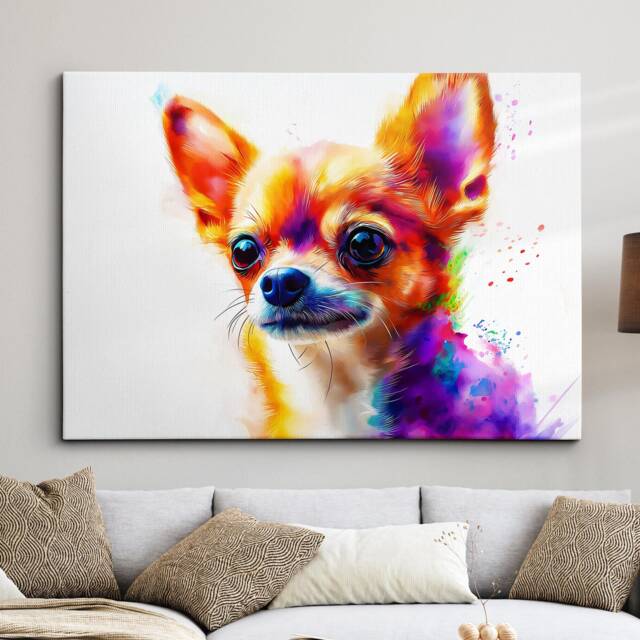 Chihuahua Abstract Paint Splash Dog Pet Modern Painting Wall Art, Framed Canvas Poster Print, Home Kitchen Office Room Decor, Gifts - image 1