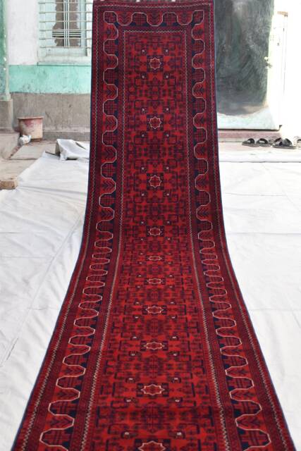 3x20 Long Hallway Carpet Handmade Afghan Wool Runner Rug - Red For Entryway - image 1