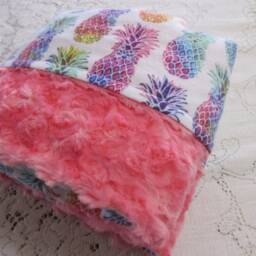 Rainbow Pineapples Flannel With Coral Minky Backing Baby & Toddler Blanket - Bright Tropical Colors Gift - thumbnail 2
