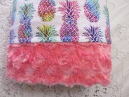 Rainbow Pineapples Flannel With Coral Minky Backing Baby & Toddler Blanket - Bright Tropical Colors Gift - thumbnail 1