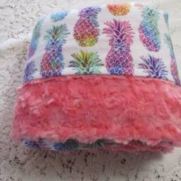 Rainbow Pineapples Flannel With Coral Minky Backing Baby & Toddler Blanket - Bright Tropical Colors Gift - thumbnail 3