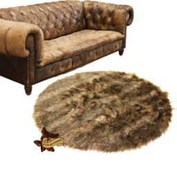 Plush Faux Fur Round Rug - Golden Brown Wolf, Animal Friendly