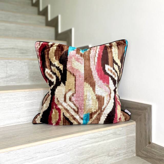Velvet Ikat Pillow Cover Desert Of Life - Decorative Cushion For Sofa Or Bed - image 1