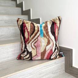 Velvet Ikat Pillow Cover Desert Of Life - Decorative Cushion For Sofa Or Bed - thumbnail 2