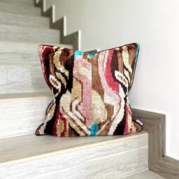 Velvet Ikat Pillow Cover Desert Of Life - Decorative Cushion For Sofa Or Bed - thumbnail 1