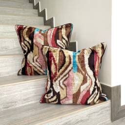 Velvet Ikat Pillow Cover Desert Of Life - Decorative Cushion For Sofa Or Bed - thumbnail 3