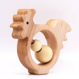 Wooden Rooster Baby Rattle Natural Wood Heirloom Toy - thumbnail 3