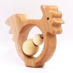 Wooden Rooster Baby Rattle Natural Wood Heirloom Toy - thumbnail 2