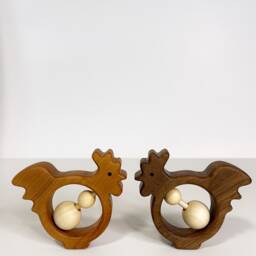 Wooden Rooster Baby Rattle Natural Wood Heirloom Toy - thumbnail 4