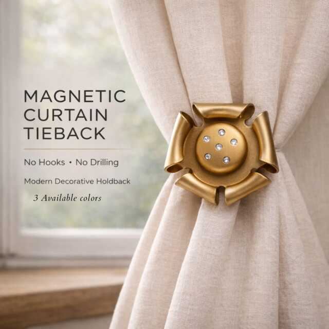 Luxury Metal Magnetic Curtain Tieback - No Drill Holdback, Decorative Designer Drapery Clip, Antique Gold Nickel Holder - image 1
