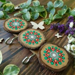 Handmade Wooden Key & Kitchen Towel Holder With Mandalas, Wall Key Organizer, Mandala Stand, Hooks For Keys, Boho Decor - thumbnail 2