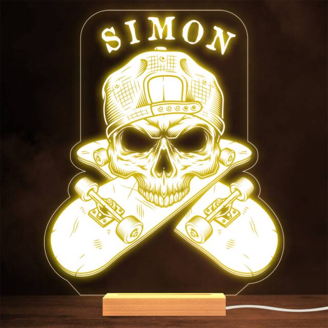 Gothic Style Skateboarder Skull in A Cap Personalised Gift Lamp Night Light - image 1