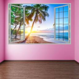 Tropical Beach Palm Tree Sunset Wall Decal Sticker Mural Poster Print Art Home Office Decor Hm4 - thumbnail 1