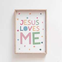 Set Of 2 Christian Prints, Jesus Loves Me Print, Rainbow Wall Art, Nursery Girls Bedroom Decor, Toddler - thumbnail 3