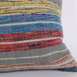 Vintage Turkish Kilim Pillow Cover Handwoven Wool Cushion - 16x16 - thumbnail 3