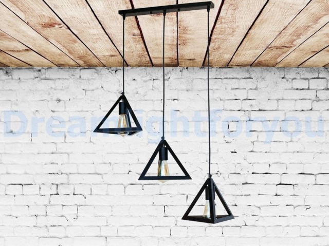 3 Pyramids Iron Pendant Light Fixture Modern Lighting Industrial Chandelier Lamp Vintage Kitchen Light - image 1