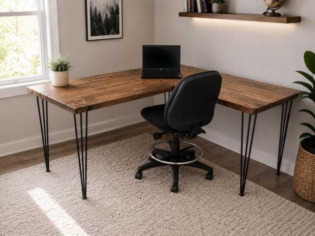 Reclaimed Wood L-Shaped Corner Desk With Uk-Made Hairpin Legs - Custom Sizes - image 1