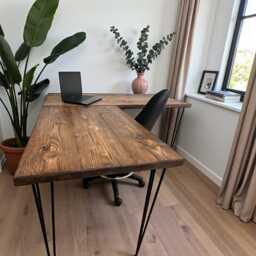 Reclaimed Wood L-Shaped Corner Desk With Uk-Made Hairpin Legs - Custom Sizes - thumbnail 4