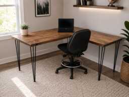 Reclaimed Wood L-Shaped Corner Desk With Uk-Made Hairpin Legs - Custom Sizes - thumbnail 1