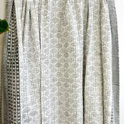 Kantha Stitch Pure Cotton Reversible Bed/Sofa Throw King Size - Handmade Handprinted Floral Dohar White Grey Gingko Garden French Stripe - thumbnail 4