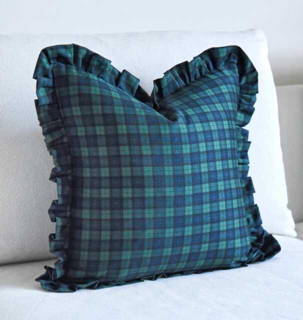 Green Tartan Ruffle Cushion Cover Plaid Cotton Frill Pillow Christmas Scatter Check Throw Custom Sizes