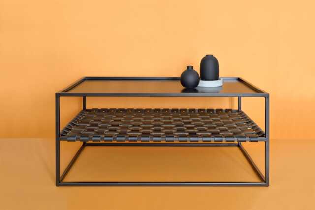 steel & Leather Coffee Table Industrial Modern Design - image 1