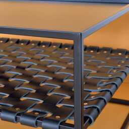 steel & Leather Coffee Table Industrial Modern Design - thumbnail 3