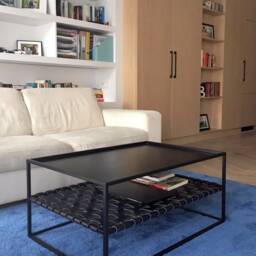 steel & Leather Coffee Table Industrial Modern Design - thumbnail 2