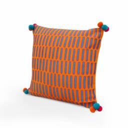Tangerine Pillow Cover, Embroidered, Mola Style Lines Pillows, Standard Size 16x16 Inches - thumbnail 3