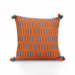 Tangerine Pillow Cover, Embroidered, Mola Style Lines Pillows, Standard Size 16x16 Inches - thumbnail 2