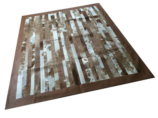 "Cowhide Patchwork Rug. Brown Stripes Amazing Design 5.2 Ft X 6.6 Ft Leather Frame 4 " - image 1