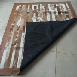 "Cowhide Patchwork Rug. Brown Stripes Amazing Design 5.2 Ft X 6.6 Ft Leather Frame 4 " - thumbnail 3