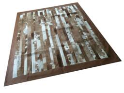"Cowhide Patchwork Rug. Brown Stripes Amazing Design 5.2 Ft X 6.6 Ft Leather Frame 4 " - thumbnail 1