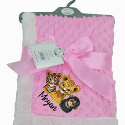 Personalised Embroidered Baby Bubble Serpa Backed Tiger Lion Monkey Safari Animal Blanket Wrap 12 Designs - thumbnail 2