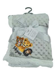 Personalised Embroidered Baby Bubble Serpa Backed Tiger Lion Monkey Safari Animal Blanket Wrap 12 Designs - thumbnail 1